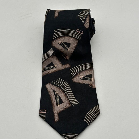 PIERRE BALMAIN COUTURE Black Gold 100% Italian Silk Tie Necktie Extra Long EUC - Picture 1 of 6